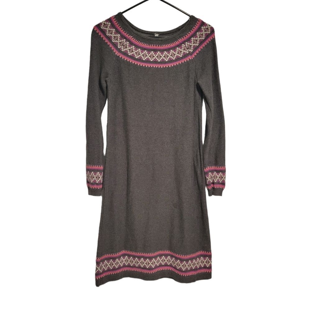 Hanna Andersson Casual Sweater Dress XS Fair Isle Nordic Grey Pink